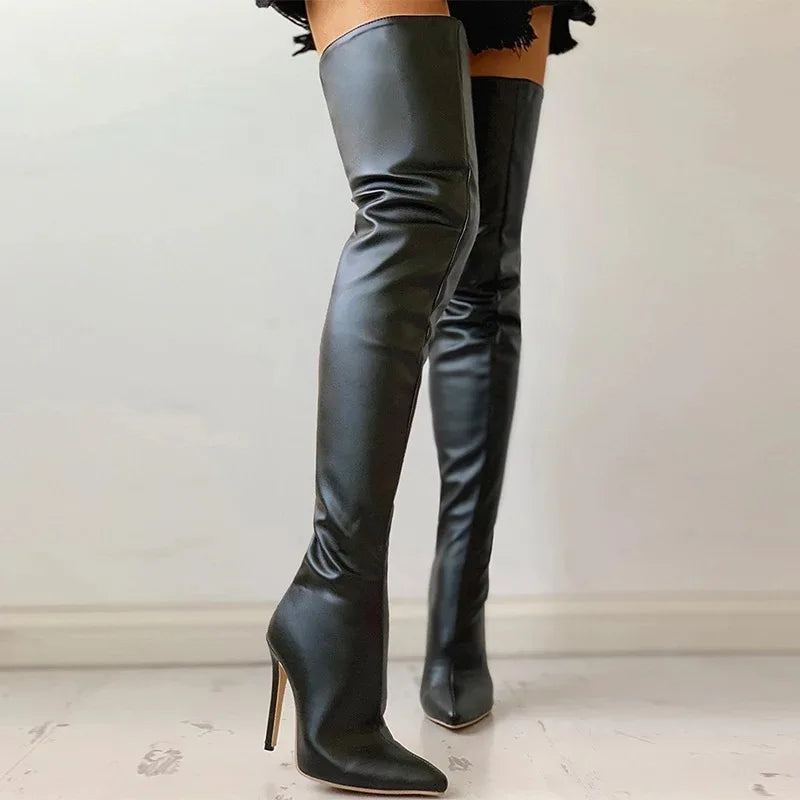 M&T Wear - Women's Boots Platform Boots Autumn Black High Heels Boots New Sexy Over Knee Boot Pointed Zip Party Shoes Plus Size Women Shoes