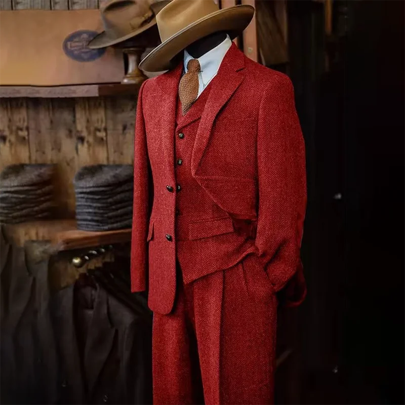 M&T Wear Men’s 3-Piece Herringbone Suit – Luxury 2025 Edition