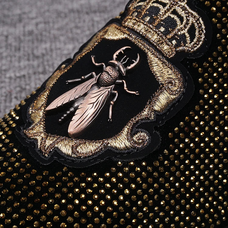 M&T Wear - New Shoes for Men Leather Casual Shoes Luxury Pointed Toe Party Dress Shoes Street Trend Slip-on Rhinestone Crown Loafers