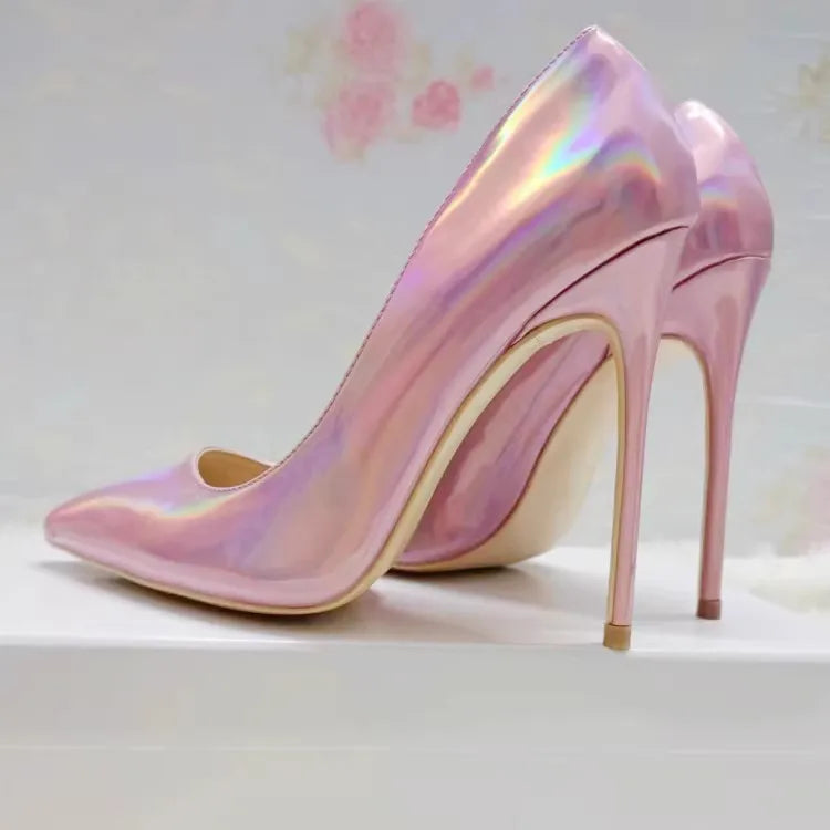 M&T Wear - New Party Banquet High Heels For Women Temperament Single Shoes 10CM 12CM Fashion Pointed Laser Holographic Summer Pumps