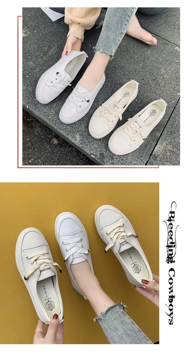 M&T Wear - Women's Shoes New PU Leather Comfortable Casual Sports Shoes Fashionable Versatile Flat White Shoes