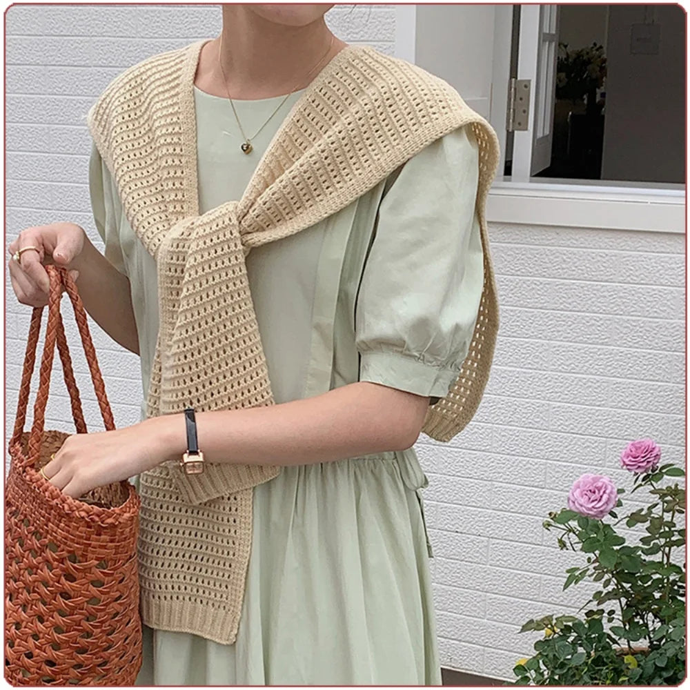 M&T Wear - Korean Knitted Shawl Winter Air Conditioning Fake Collar Neck Guard Knit Thin Knotted Cape Shoulder Warm Scarf For Women