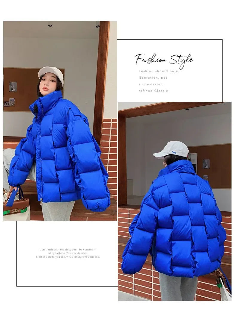 M&T Wear - Winter Jacket for Women Three-dimensional Plaid Woven Fashion Coat Solid High Street Warm and Thick 2023 Winter New Down Jacket