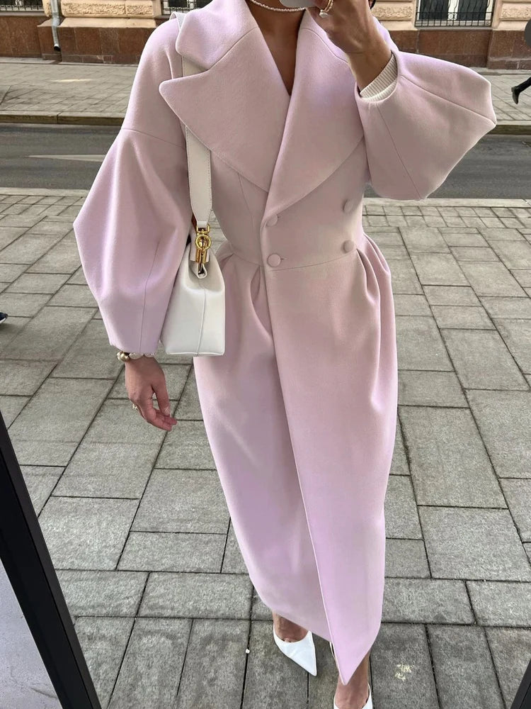 M&T Wear - Winter Coat For Women Fashion Solid Loose Lapel Double Breasted Trench Vintage Long Sleeve Jackets Warm Thick Woman New In Coats