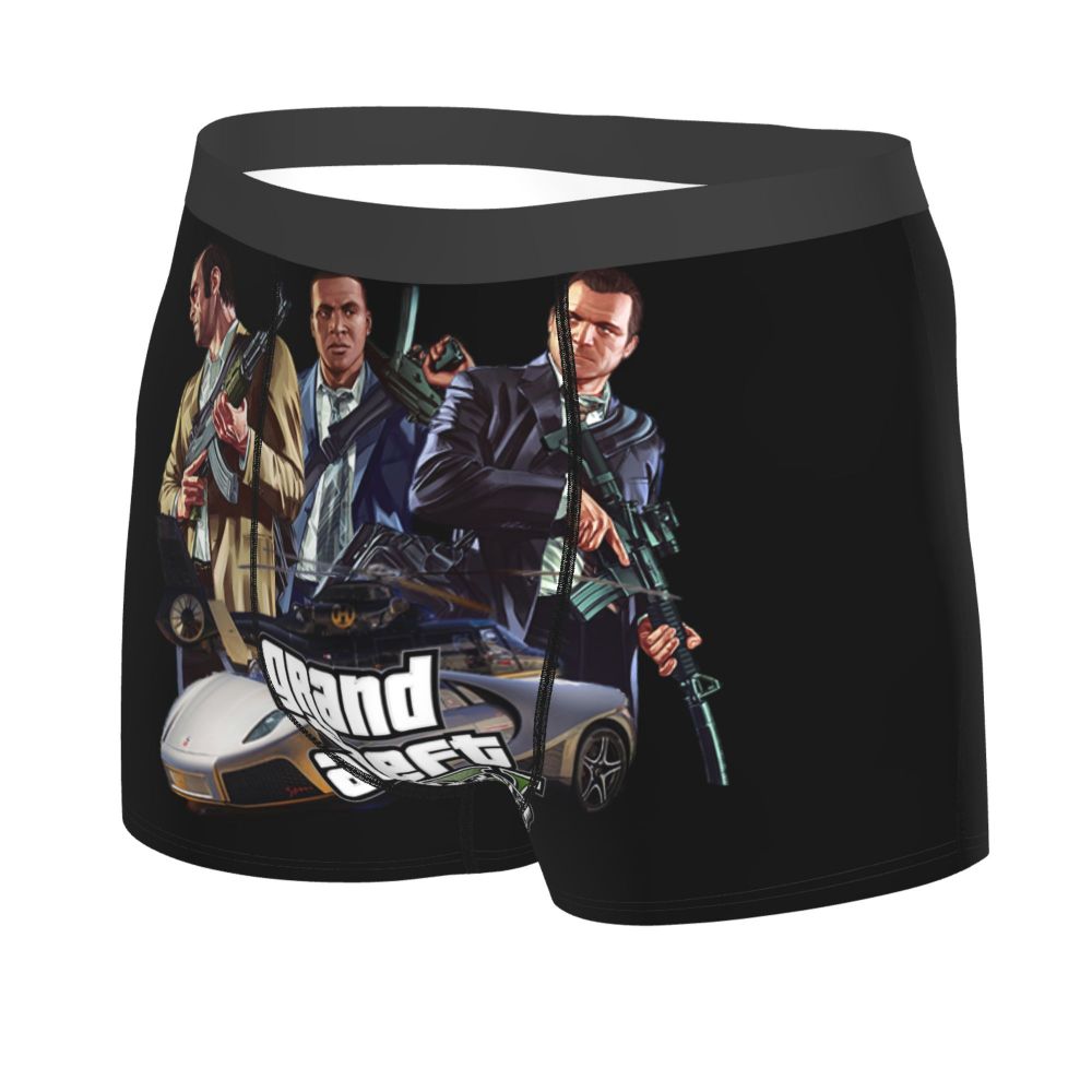 M&T Wear - Custom Grand Theft Auto Adventure Game Underwear Men Breathable GTA Boxer Briefs Shorts Panties Soft Underpants For Homme