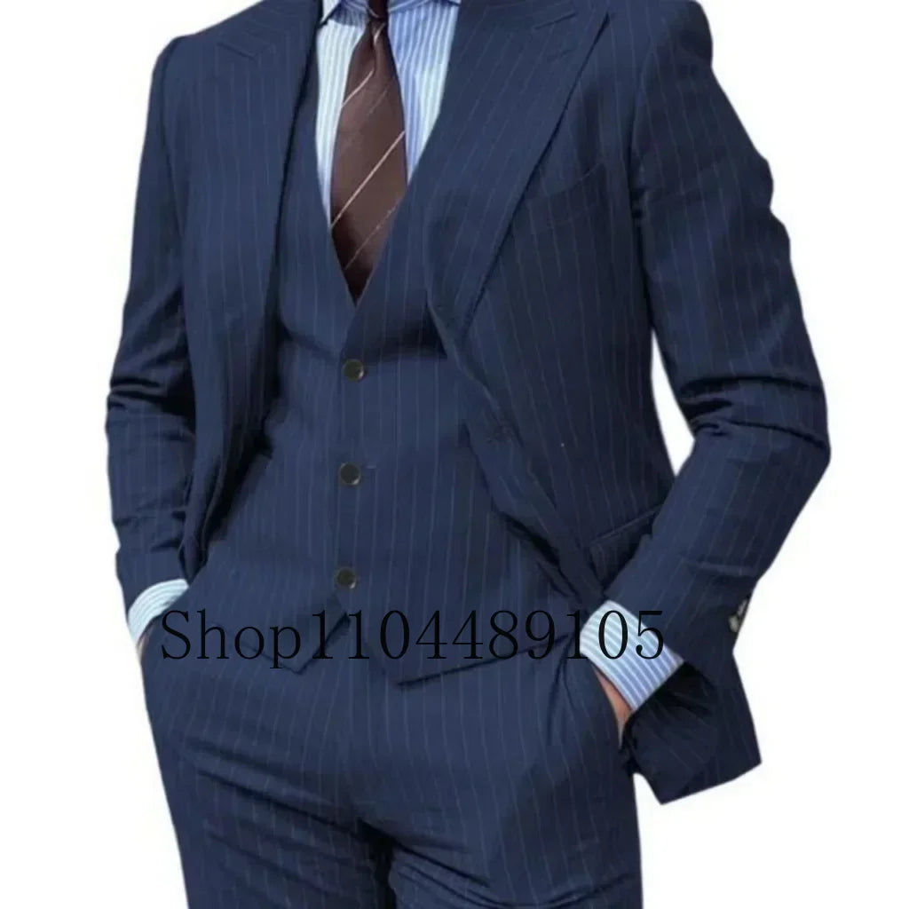 M&T Wear - Men’s 3-Piece Striped Suit – High-Quality Wedding & Formal Set