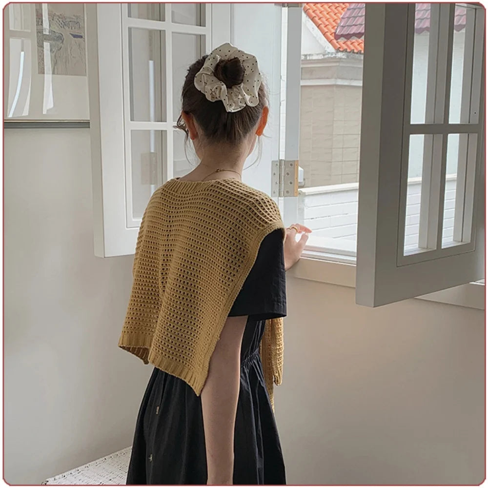 M&T Wear - Korean Knitted Shawl Winter Air Conditioning Fake Collar Neck Guard Knit Thin Knotted Cape Shoulder Warm Scarf For Women