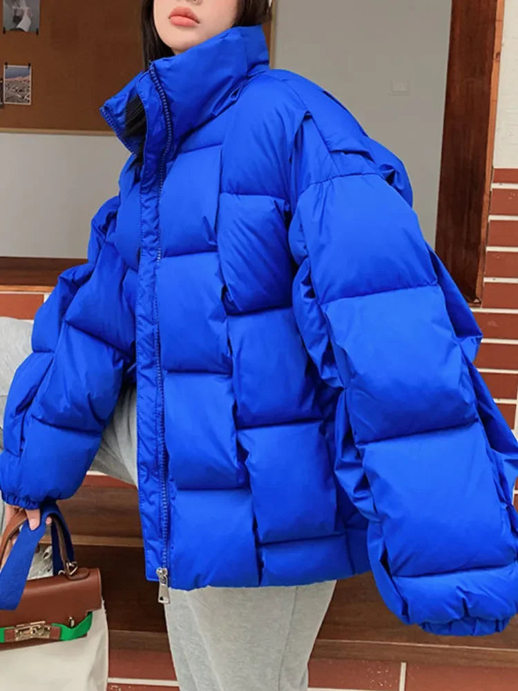 M&T Wear - Winter Jacket for Women Three-dimensional Plaid Woven Fashion Coat Solid High Street Warm and Thick 2023 Winter New Down Jacket