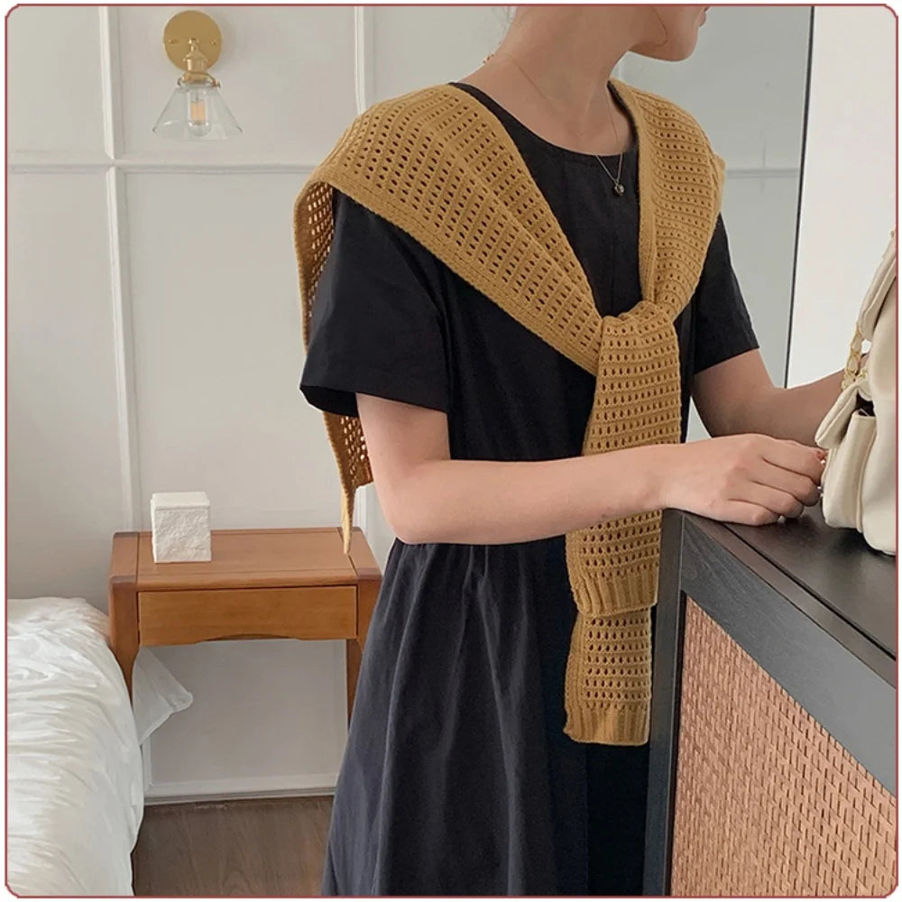 M&T Wear - Korean Knitted Shawl Winter Air Conditioning Fake Collar Neck Guard Knit Thin Knotted Cape Shoulder Warm Scarf For Women