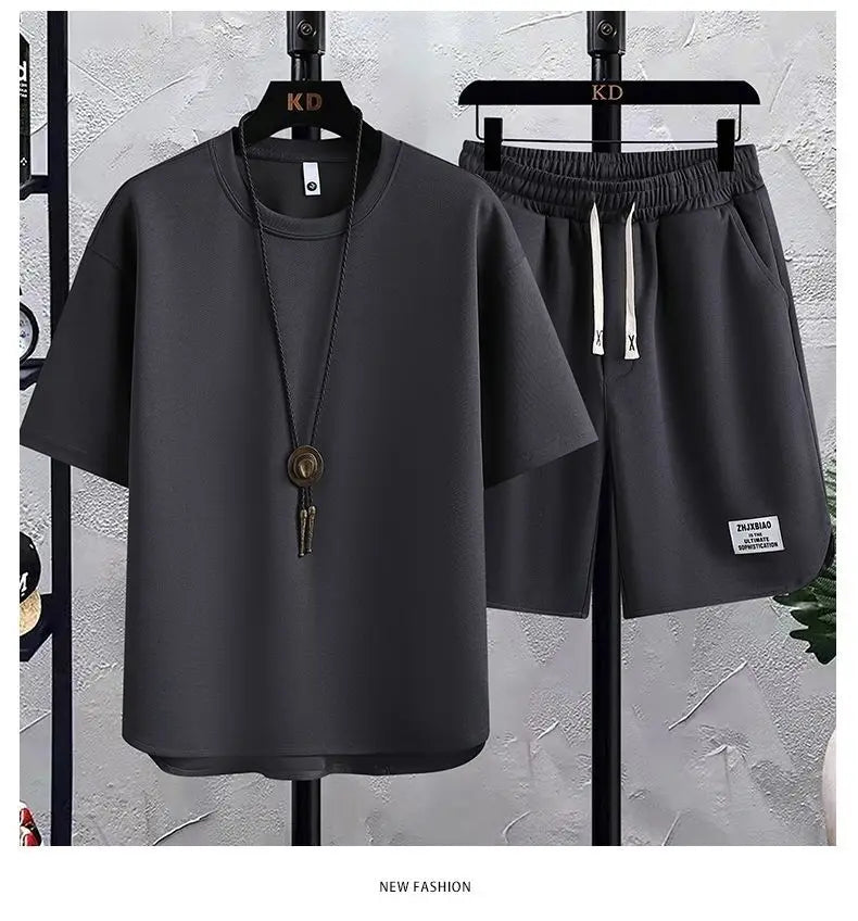 M&T Wear - Men's New Summer Suit 2025 Korean Casual T-shirt + Shorts Suit Men's Tracksuit Solid Color Tracksuit Loose Suit Two-piece Set