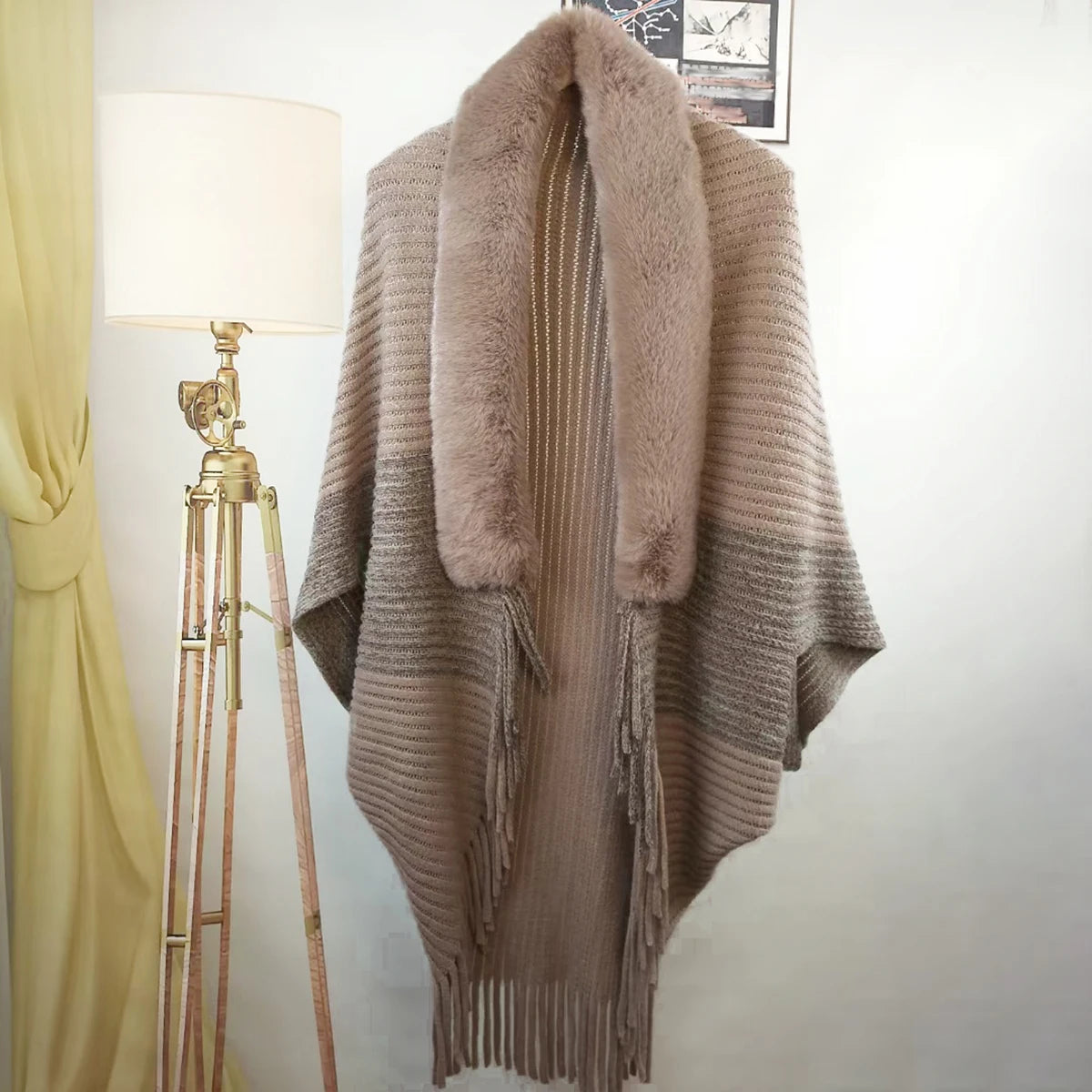 M&T Wear - Winter Hot Selling Women's Fur Collar Shawl Premium Quality Heavy Thick Knitting Shawl Luxury Designers Scarf Tassels Stoles