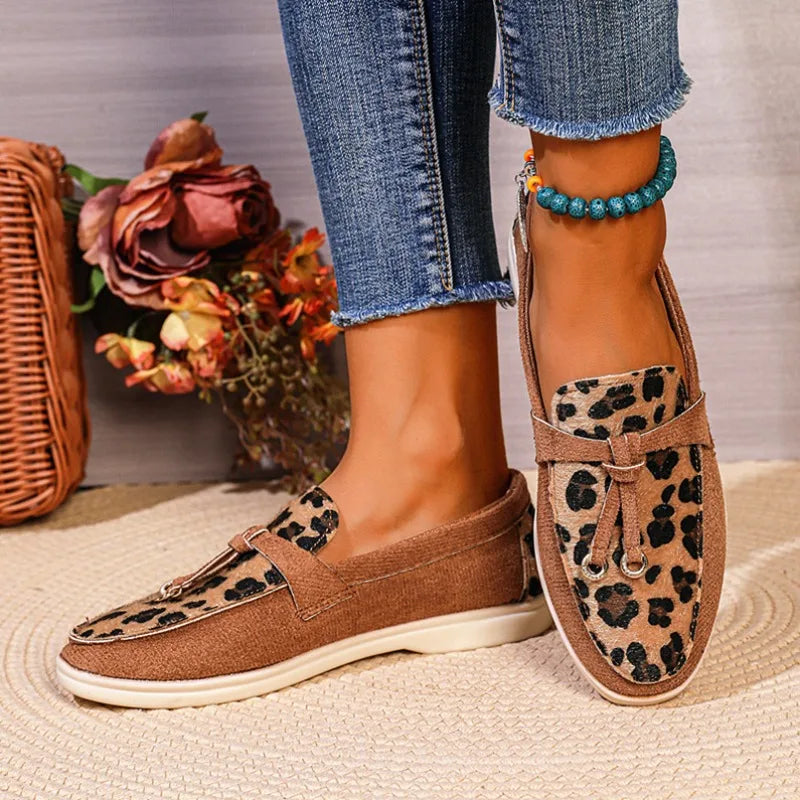 M&T Wear- Women Casual Shoes 2025 New Fashion Loafers Large Size Casual Medium Heel Sneakers Women Round Toe Leopard Print Slip-On Shoes