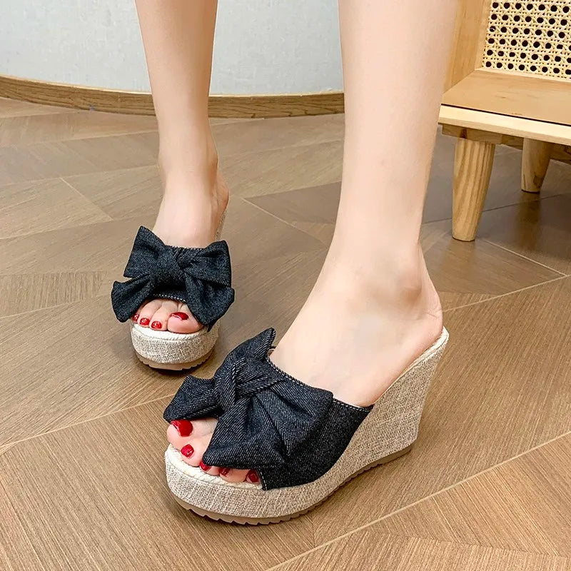 M&T Wear - Women Fashion Casual Party Club Shoes Bowknot Design Platform Wedge Slippers Sandals Women Summer Fashion Flip Flops