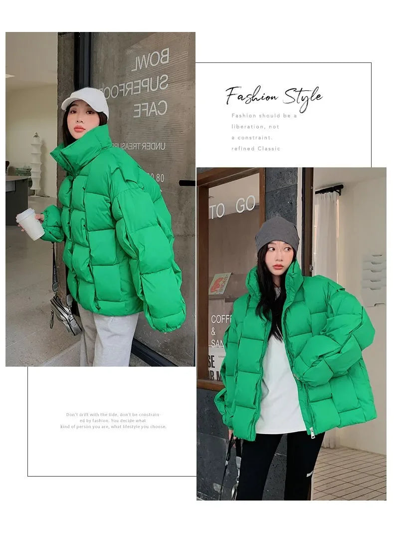 M&T Wear - Winter Jacket for Women Three-dimensional Plaid Woven Fashion Coat Solid High Street Warm and Thick 2023 Winter New Down Jacket