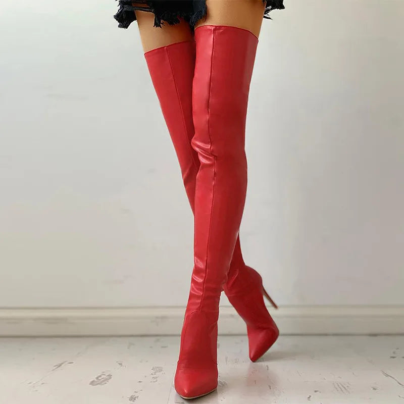 M&T Wear - Women's Boots Platform Boots Autumn Black High Heels Boots New Sexy Over Knee Boot Pointed Zip Party Shoes Plus Size Women Shoes