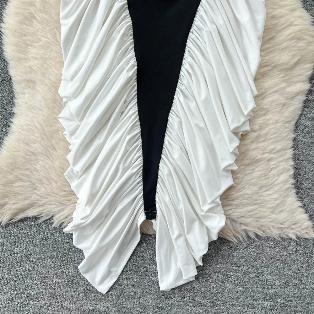 M&T Wear - American Sexy Halter Dress Female Sleeveless Backless Trendy Patchwork Irregular Long Dress