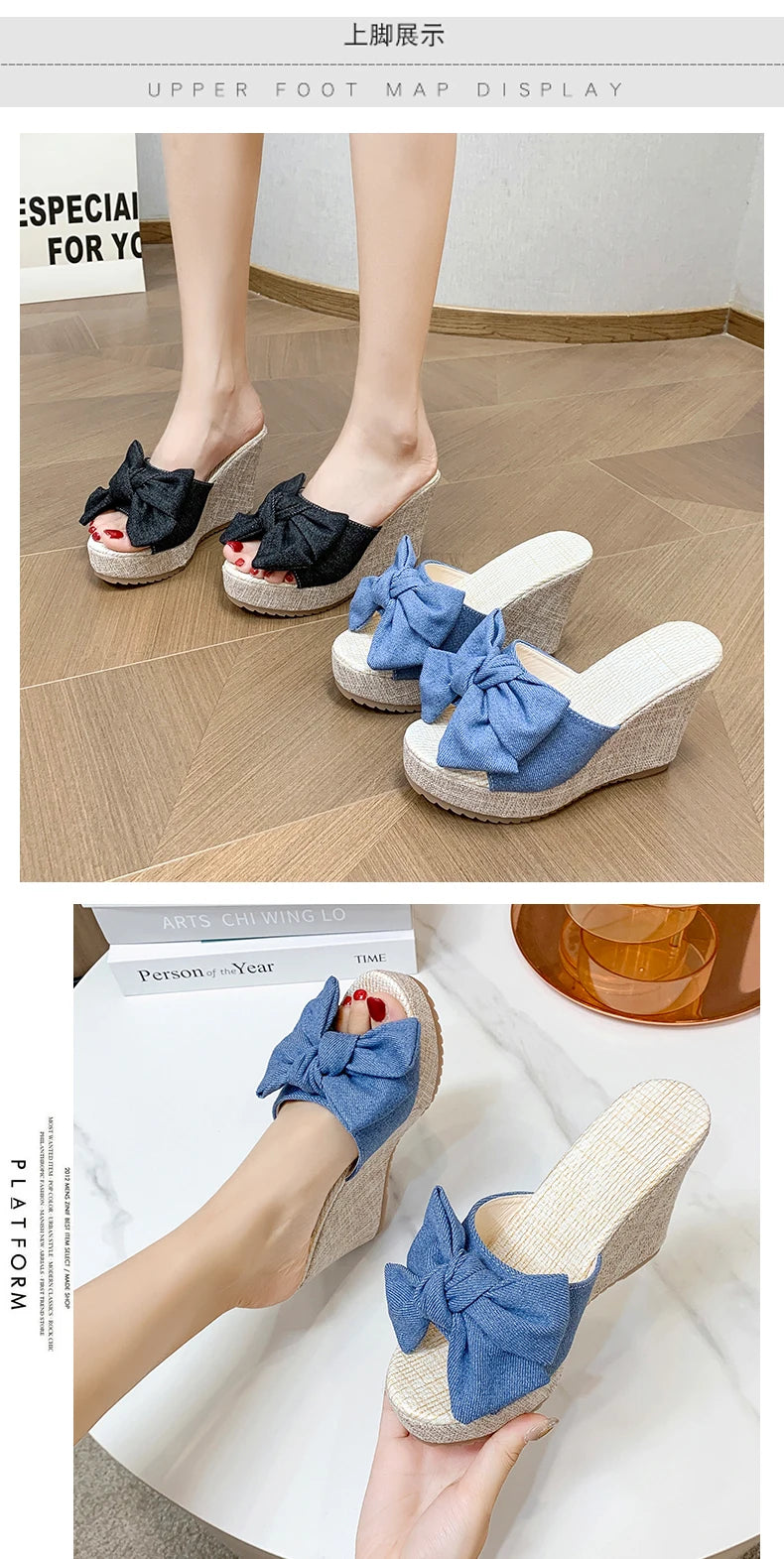 M&T Wear - Women Fashion Casual Party Club Shoes Bowknot Design Platform Wedge Slippers Sandals Women Summer Fashion Flip Flops