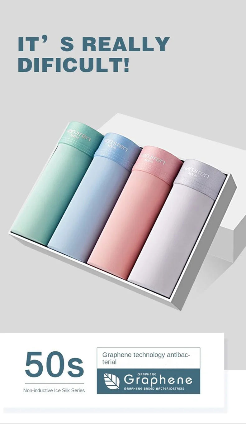 M&T Wear - 4pcs Boxer Shorts Men's Ice Silk Underwear Male Underpants Breathable Sexy Thin Panties U Convex Lingerie Wholesale Lots L-6XL