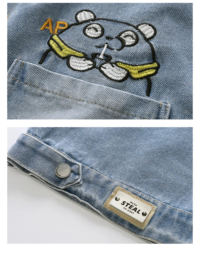 M&T Wear - Kids Denim Jacket Boys Jeans Coat Clothing Fashion Baby Boy Denim Jacket With Cartoon Embroidery Child Casual Streetwear Outfit
