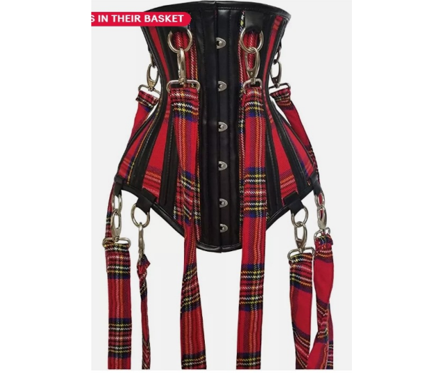 M&T Wear - Tartan & Leather Overbust Corset w/ Straps