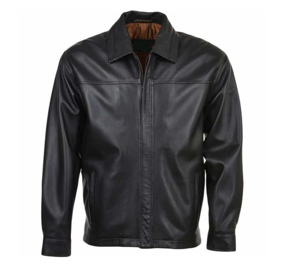 M&T Wear - Minimalist Shirt Collar Black Leather Jacket (5-Years Cash Back Leather Guarantee)