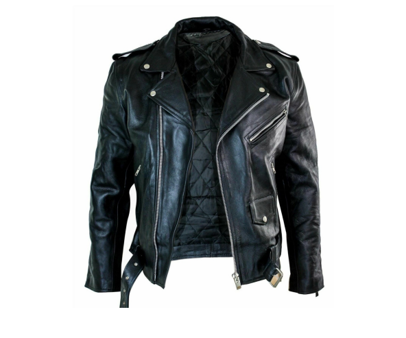 M&T Wear - Classic Asymmetrical Black Leather Rocker Jacket (5-Years Cash Back Leather Guarantee)