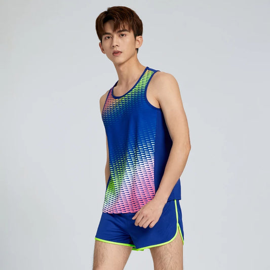 M&T Wear - Men Running Tracksuits 2021 Track And Field Suits Quick Dry Marathon Athletics Sportswear Vest+Shorts Team Sport Set