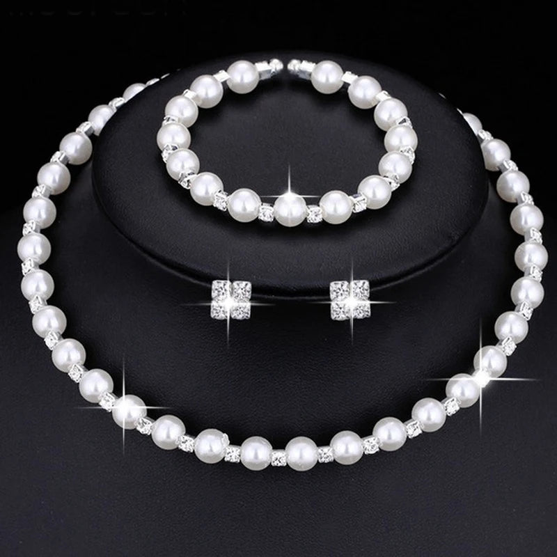M&T Wear - Pearl and Crystal Wedding Jewelry Set for Women