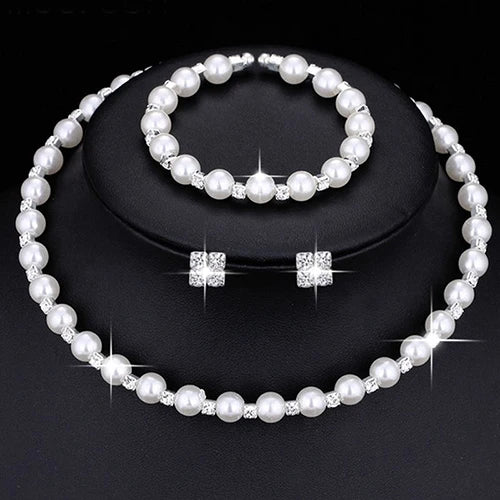 M&T Wear - Pearl and Crystal Wedding Jewelry Set for Women