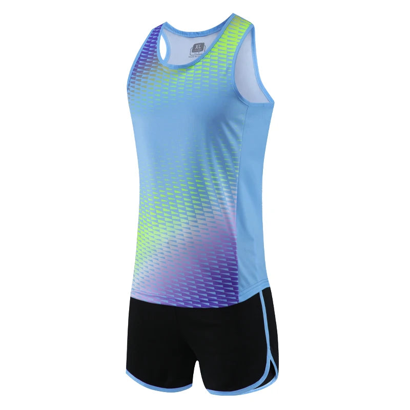 M&T Wear - Men Running Tracksuits 2021 Track And Field Suits Quick Dry Marathon Athletics Sportswear Vest+Shorts Team Sport Set