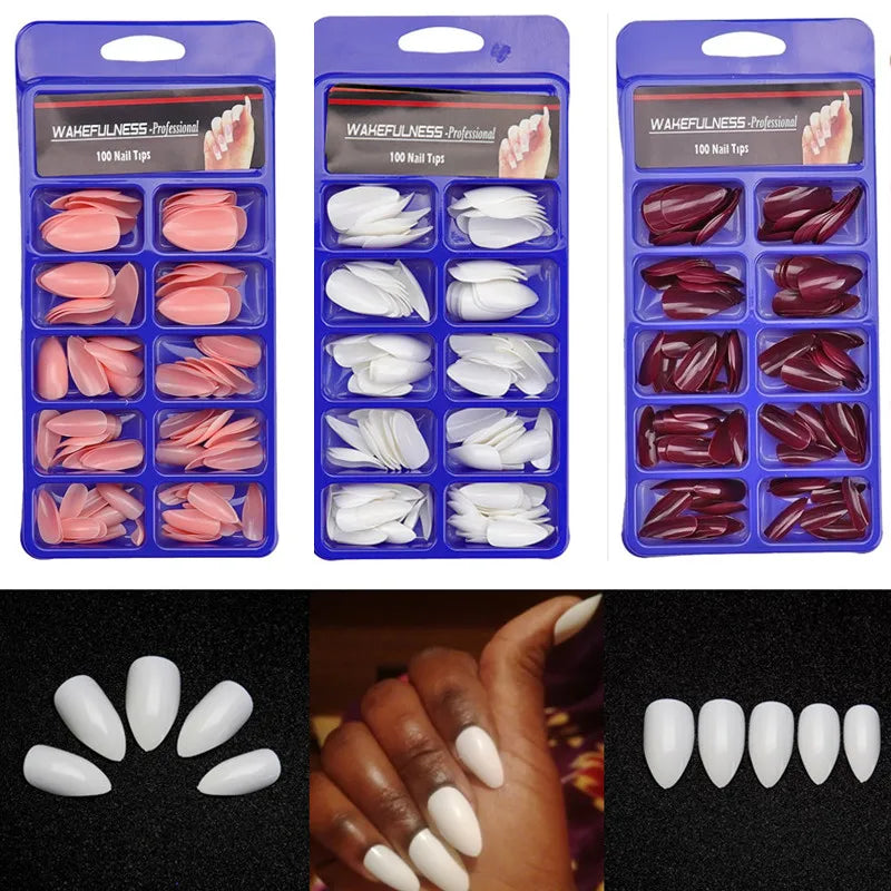 M&T Wear – 100PCS Claw-Shaped Full-Cover False Nails | Glossy White, Red, Orange & Natural
