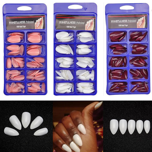 M&T Wear – 100PCS Claw-Shaped Full-Cover False Nails | Glossy White, Red, Orange & Natural