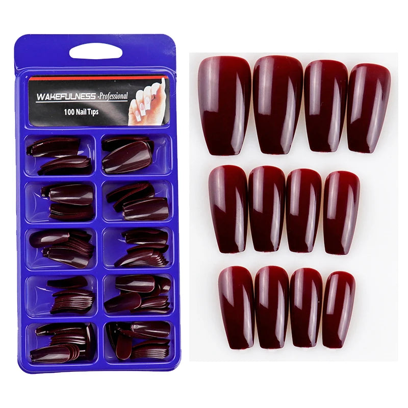 M&T Wear – 100PCS Claw-Shaped Full-Cover False Nails | Glossy White, Red, Orange & Natural