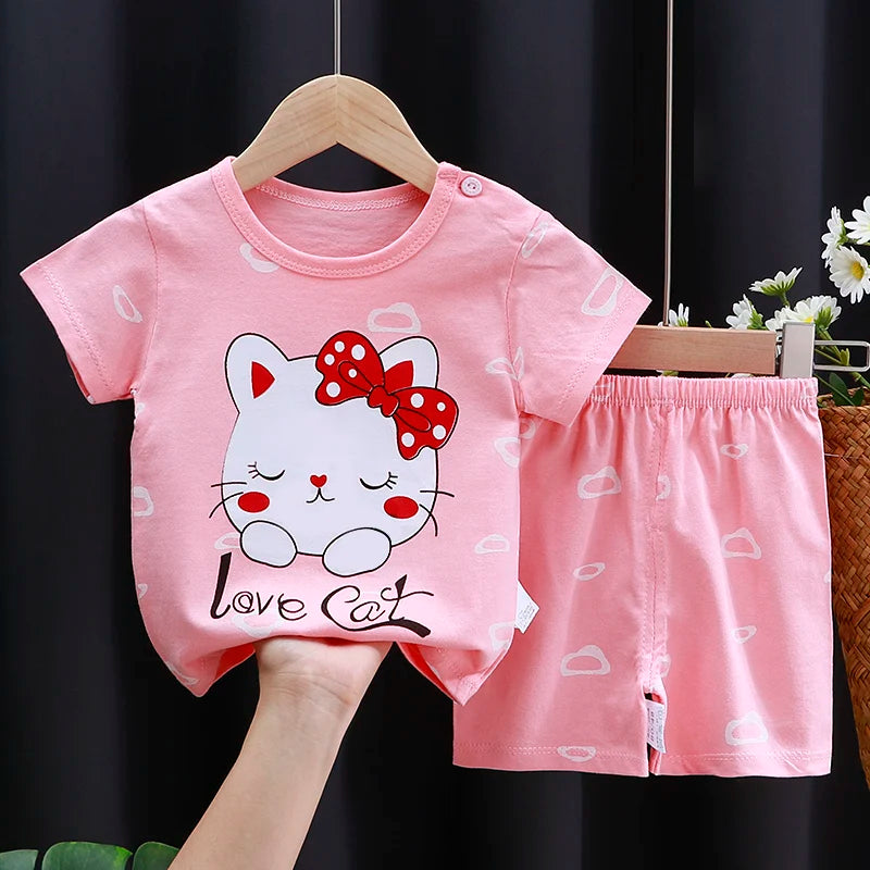 M&T Wear - Kids Clothes Set Baby Boy/Girl T-Shirt + Shorts Summer Clothing Cotton Cartoon Casual Boys Tracksuit Children Baby Clothes Set