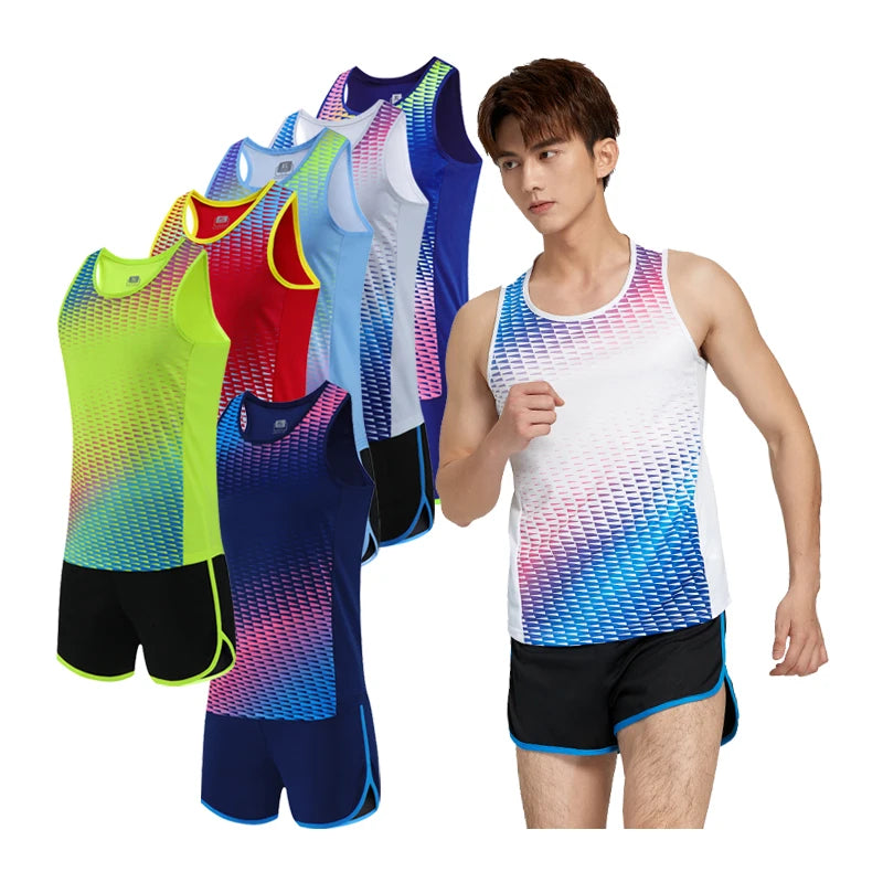 M&T Wear - Men Running Tracksuits 2021 Track And Field Suits Quick Dry Marathon Athletics Sportswear Vest+Shorts Team Sport Set