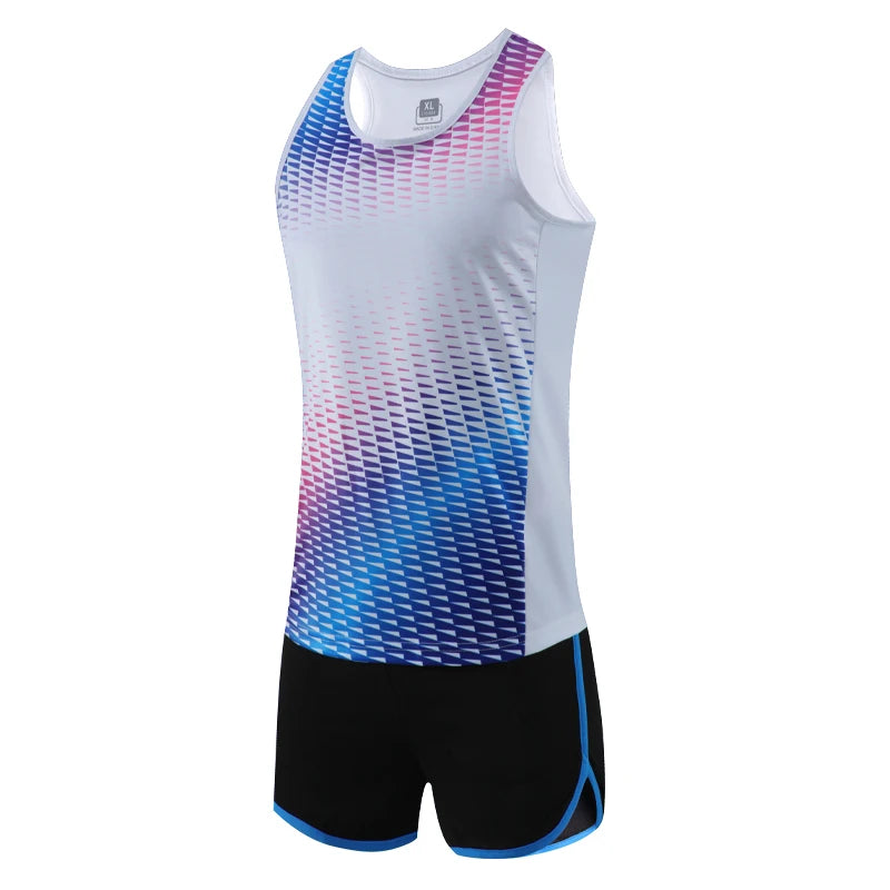 M&T Wear - Men Running Tracksuits 2021 Track And Field Suits Quick Dry Marathon Athletics Sportswear Vest+Shorts Team Sport Set