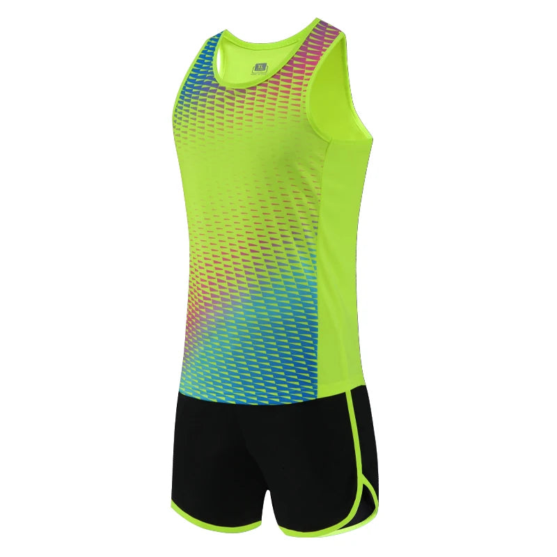 M&T Wear - Men Running Tracksuits 2021 Track And Field Suits Quick Dry Marathon Athletics Sportswear Vest+Shorts Team Sport Set