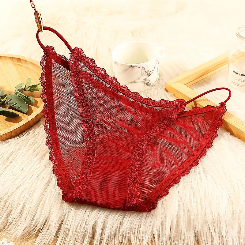 M&T Wear - Women's underwear sexy seamless lace hollow out gauze ribbon middle waist female panties ladies breathable comfortable lingerie