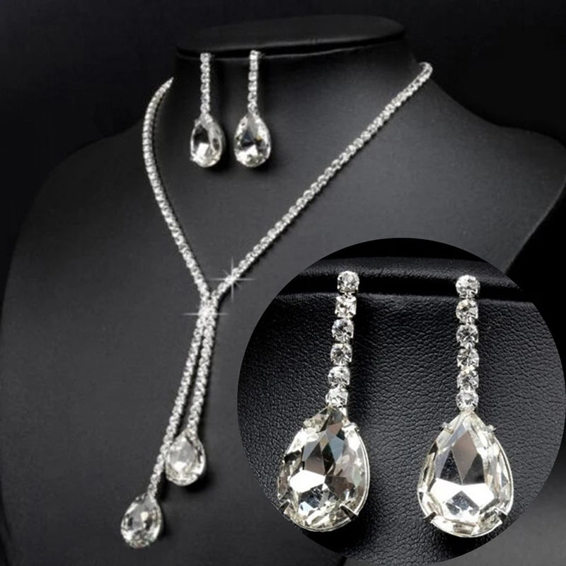 M&T Wear - Luxury Crystal Wedding Necklace & Earrings Set for Women