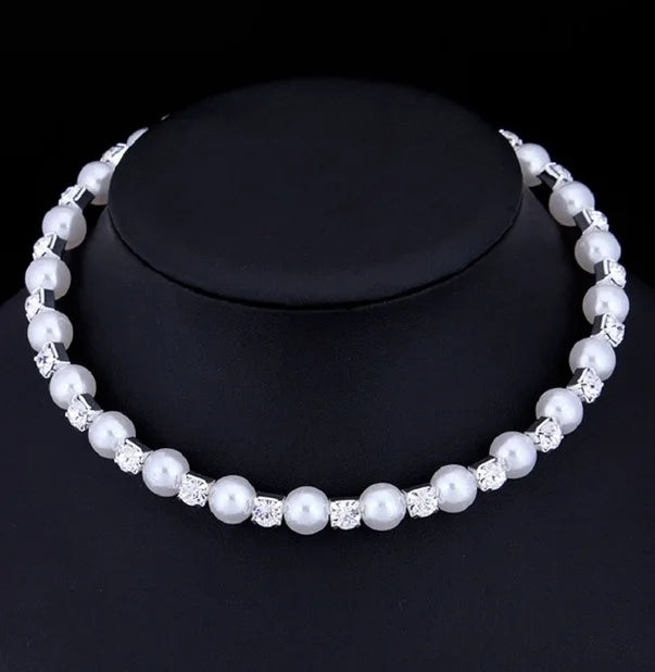 M&T Wear - Pearl and Crystal Wedding Jewelry Set for Women