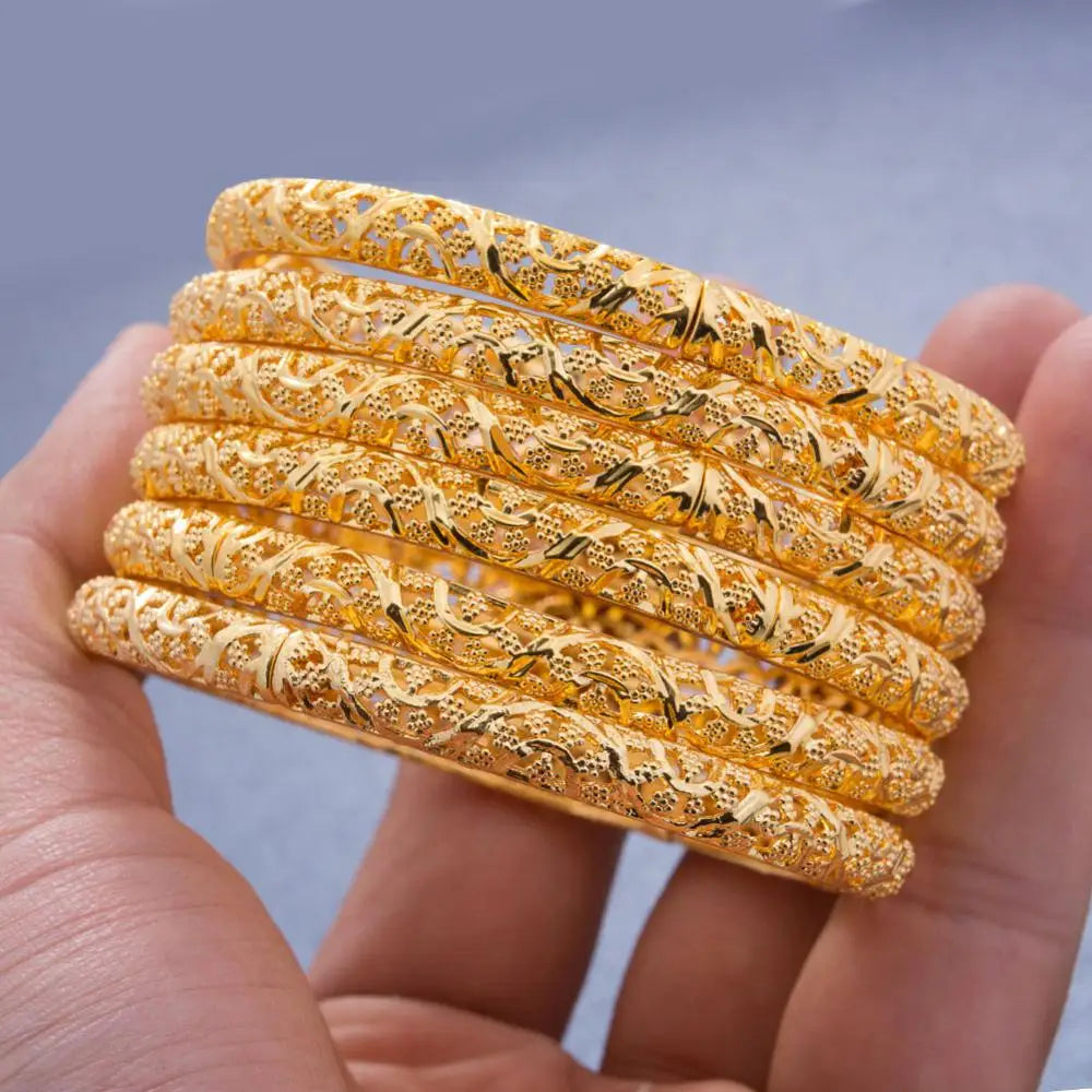 M&T Wear - 24k 6Pcs Gold Color Dubai India Bangles for Women