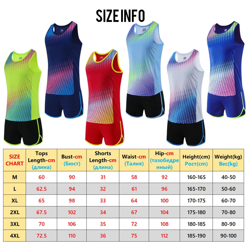 M&T Wear - Men Running Tracksuits 2021 Track And Field Suits Quick Dry Marathon Athletics Sportswear Vest+Shorts Team Sport Set