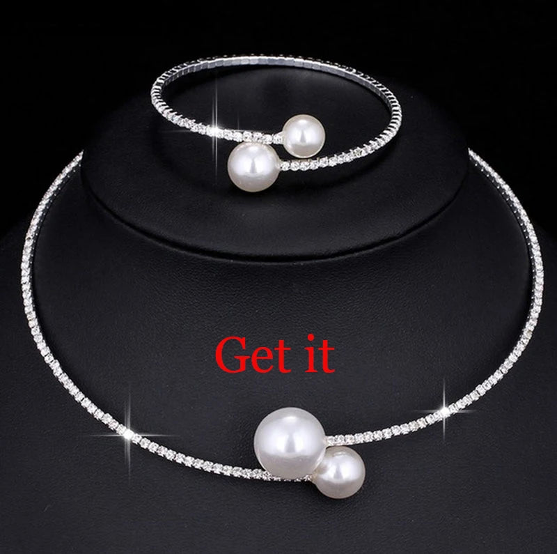 M&T Wear - Pearl and Crystal Wedding Jewelry Set for Women