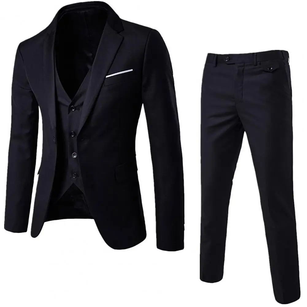 M&T Wear Men’s 3-Piece Slim Fit Formal Suit – Solid Color Business & Wedding Set