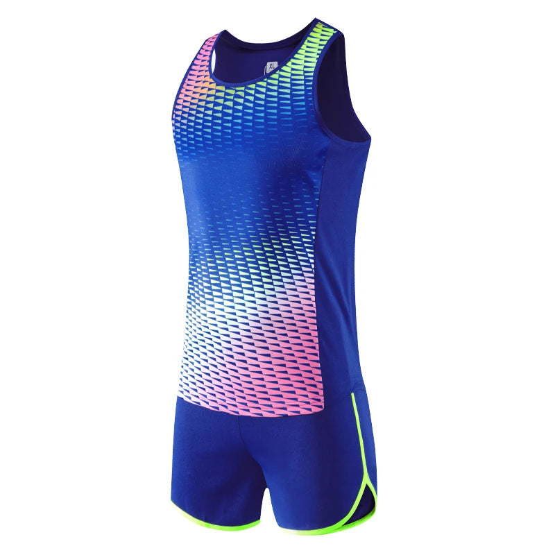 M&T Wear - Men Running Tracksuits 2021 Track And Field Suits Quick Dry Marathon Athletics Sportswear Vest+Shorts Team Sport Set