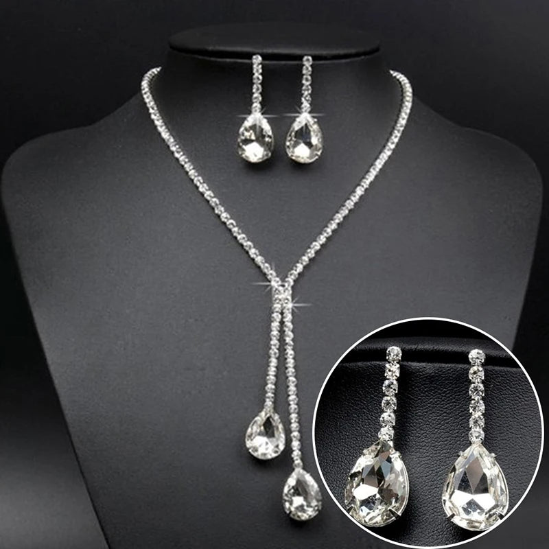 M&T Wear - Luxury Crystal Wedding Necklace & Earrings Set for Women
