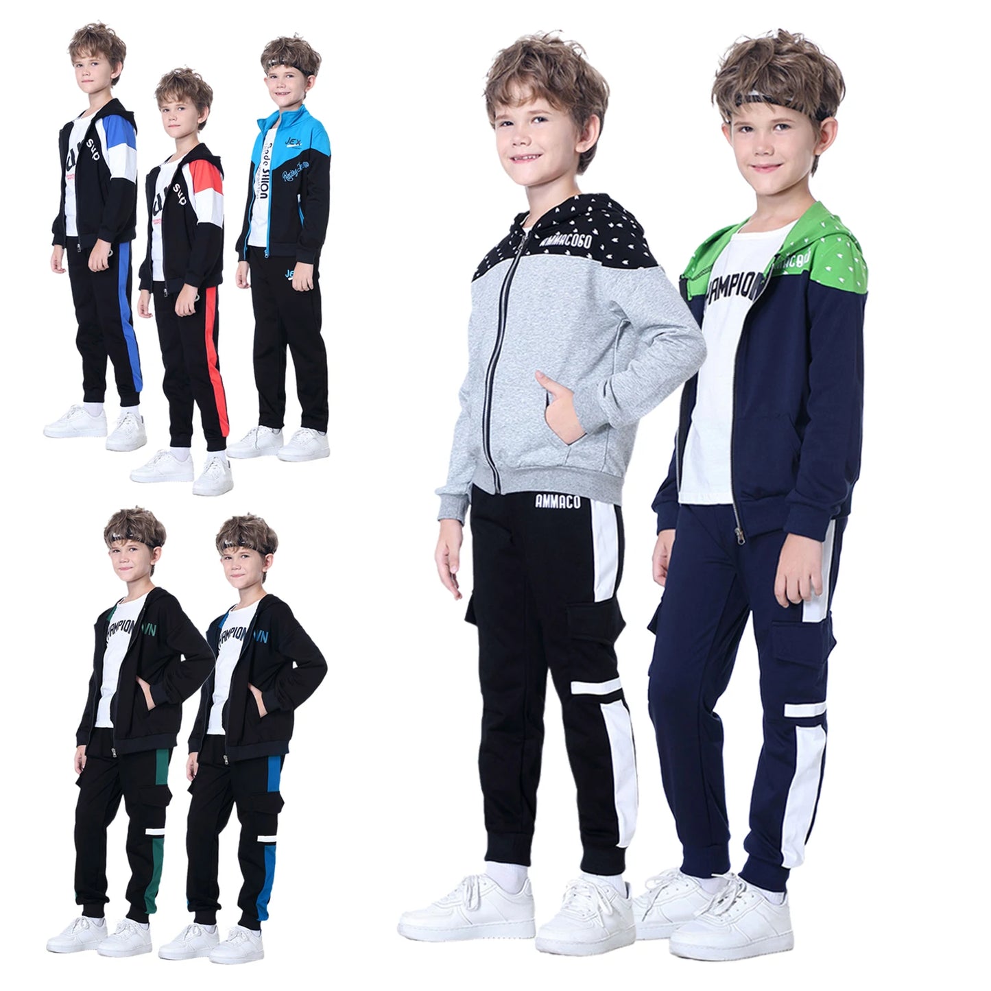 M&T Wear - Kids Tracksuits, Teen Boys School Sweat suits Fashion Cotton Hooded Tops + Pants Set,Soft Children's Long Sleeve Sportswear