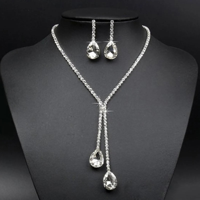 M&T Wear - Luxury Crystal Wedding Necklace & Earrings Set for Women