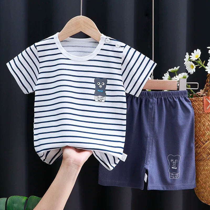 M&T Wear - Kids Clothes Set Baby Boy/Girl T-Shirt + Shorts Summer Clothing Cotton Cartoon Casual Boys Tracksuit Children Baby Clothes Set