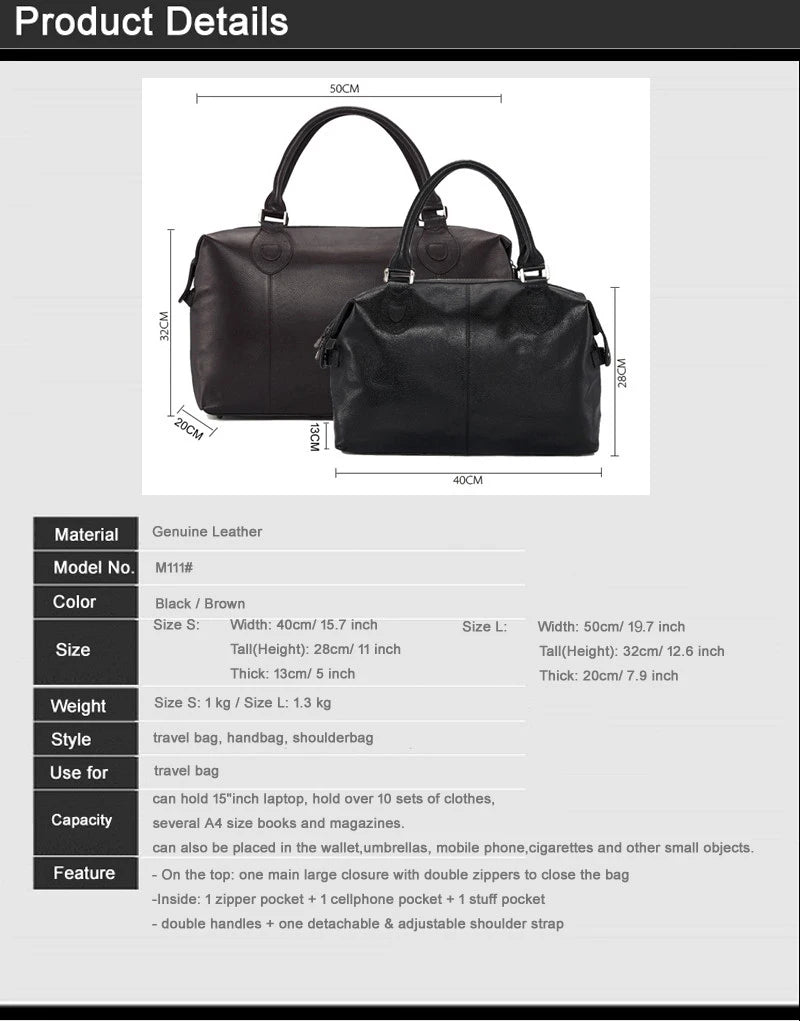 M&T Wear - New Fashion Genuine Leather Travel Duffle Bag & Weekend Tote